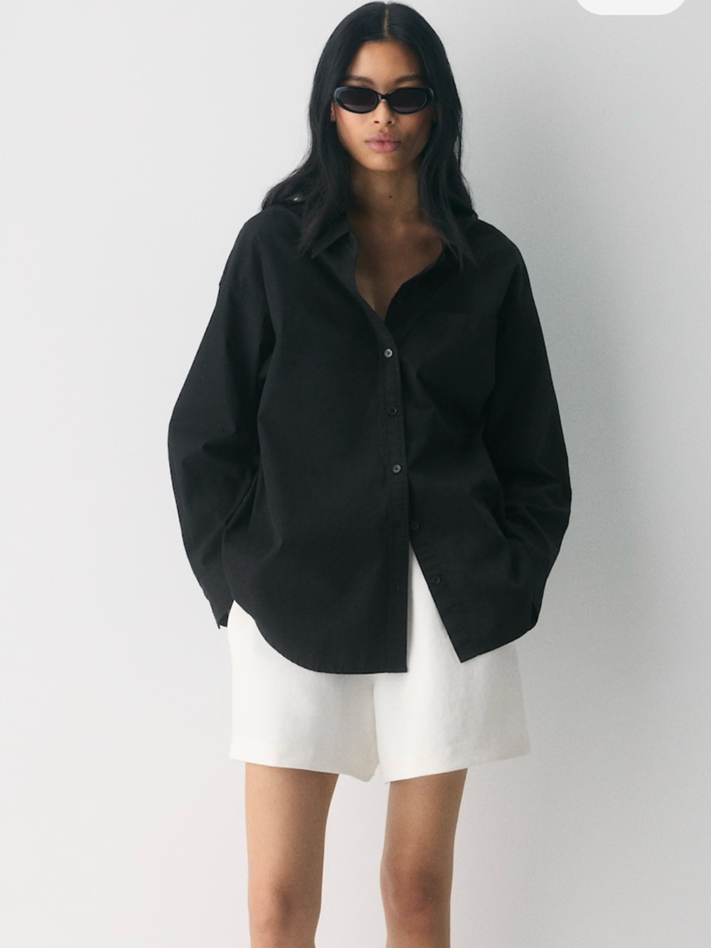 Wilfred Free Black Oversized Button-Down Shirt Linen Blend - Medium